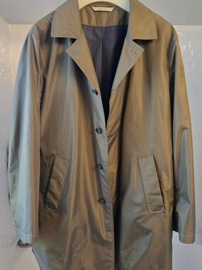 Canali Olive Green Single-Breasted Trench Coat